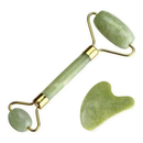 Rolo Pedra de Jade + Placa Gua Sha Massagem Facial Anti Ruga Rolinho Jade