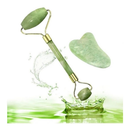 Rolo Pedra de Jade + Placa Gua Sha Massagem Facial Anti Ruga Rolinho Jade