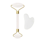 Rolo Pedra de Jade + Placa Gua Sha Massagem Facial Anti Ruga Rolinho Jade