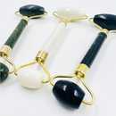 Rolo Pedra de Jade + Placa Gua Sha Massagem Facial Anti Ruga Rolinho Jade