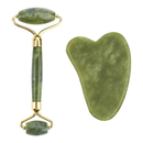 Rolo Pedra de Jade + Placa Gua Sha Massagem Facial Anti Ruga Rolinho Jade