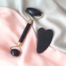 Rolo Pedra de Jade + Placa Gua Sha Massagem Facial Anti Ruga Rolinho Jade