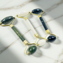 Rolo Pedra de Jade + Placa Gua Sha Massagem Facial Anti Ruga Rolinho Jade